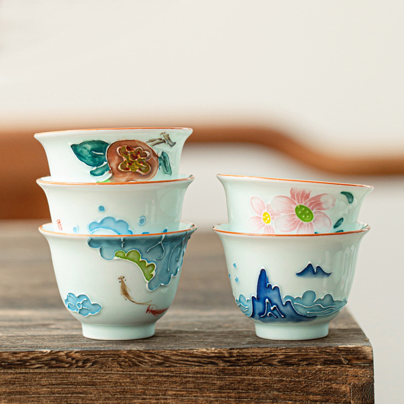 Pintados à mão Kung Fu Tea Cup - Celadon Ceramic Cup avaliação e preço
